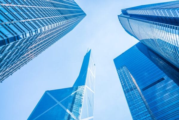 Business skyscraper building in hong kong city - Processing blue tone white balance