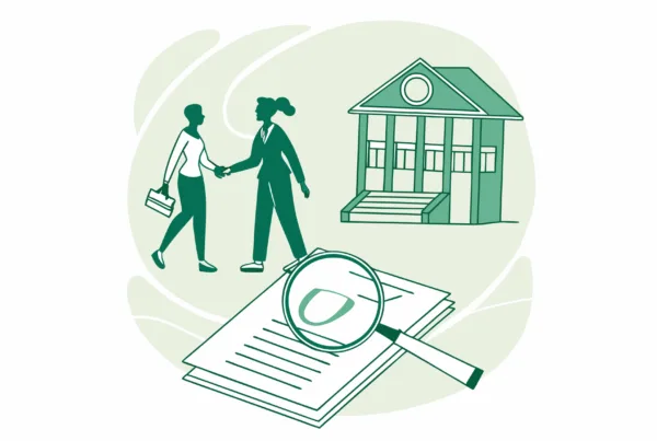 SovDoc healthcare M&A illustration depicting urology practice merger with auditors reviewing acquisition documents - professional representation of medical practice merger and acquisition advisory services