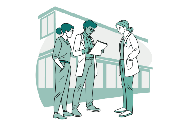 SovDoc healthcare M&A professionals collaborating on primary care practice mergers and acquisitions, with legal and medical experts discussing documentation - representing healthcare business advisory services.