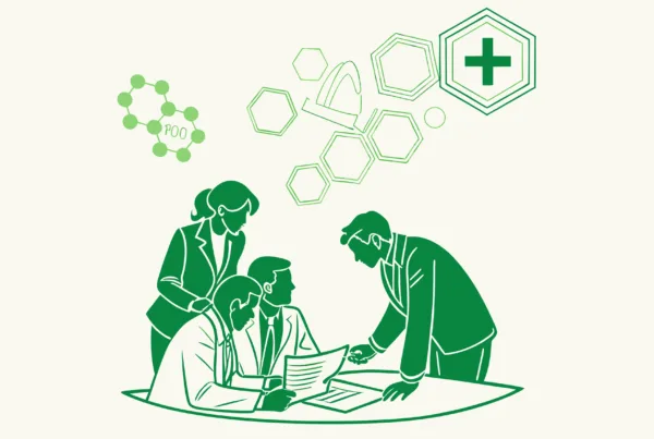 Business lawyers discussing urgent care mergers and acquisitions documentation, highlighting SovDoc's advisory role in healthcare M&A transactions for medical practices.