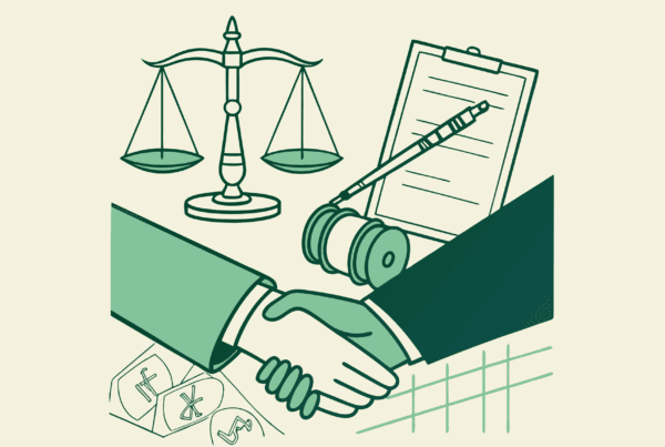 Stylized handshake illustration connecting medical equipment and legal documents, representing interventional pain practice mergers and acquisitions. SovDoc provides specialized M&A advisory for healthcare compliance transactions.