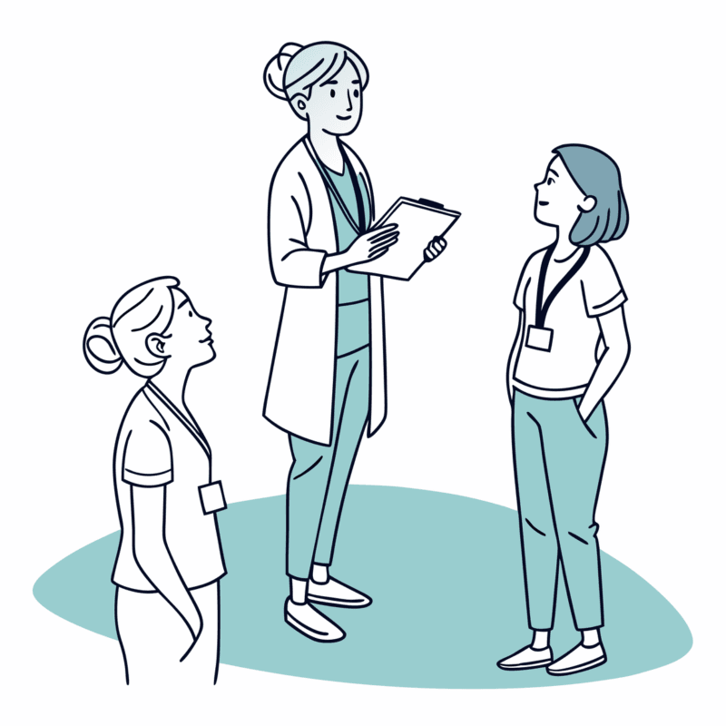 Vector illustration showing a legal advisor guiding med spa practice owners through mergers and acquisitions, with simplified representations of legal documents and medical elements - SovDoc healthcare M&A compliance expertise for medical practice transactions