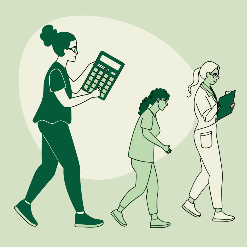 Stylized illustration representing CPAs in outpatient physical therapy practice acquisitions - SovDoc healthcare M&A advisors guiding financial transitions for successful medical practice mergers.
