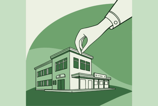 SovDoc M&A advisor illustration showing hand holding sports medicine therapy clinic model, symbolizing medical practice mergers and acquisitions in the healthcare performance sector