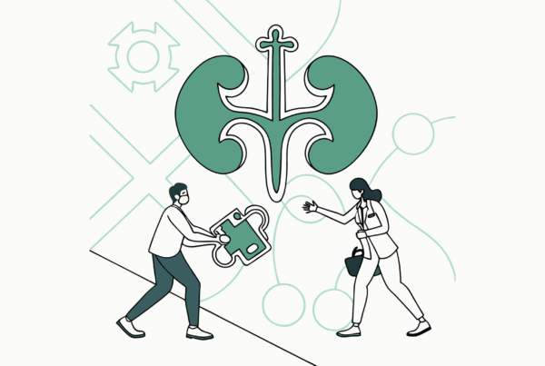 Abstract illustration representing urology practice mergers and acquisitions, featuring interlocking symbols suggesting integration and strategic growth - SovDoc healthcare M&A advisory services for urology practices