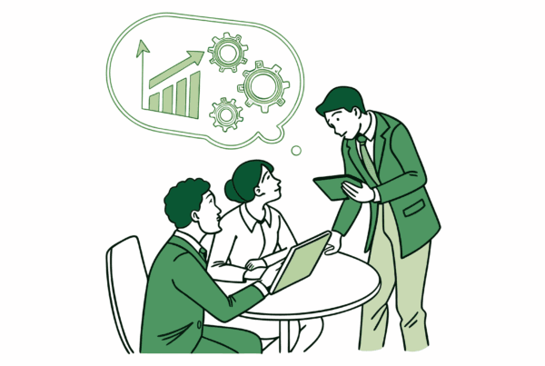 Stylized illustration of financial planners discussing sports medicine practice M&A strategies, with data visualization and collaborative planning - SovDoc healthcare mergers and acquisitions advisory services for medical practices specializing in sports medicine and performance therapy.