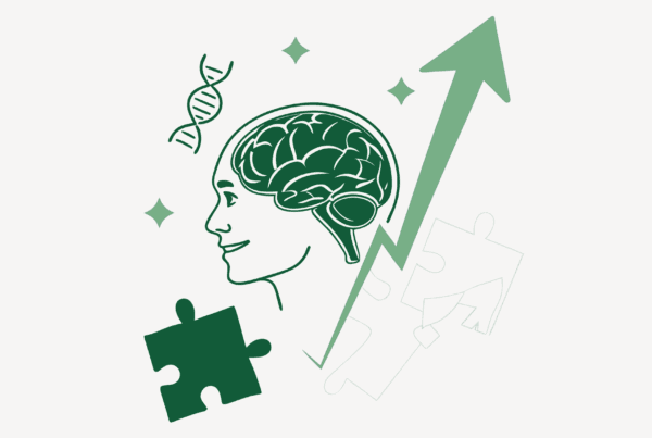 Stylized green brain with puzzle pieces illustration representing healthcare M&A consultations for neurological rehabilitation practices - SovDoc healthcare merger and acquisition advisory services for medical practice integration
