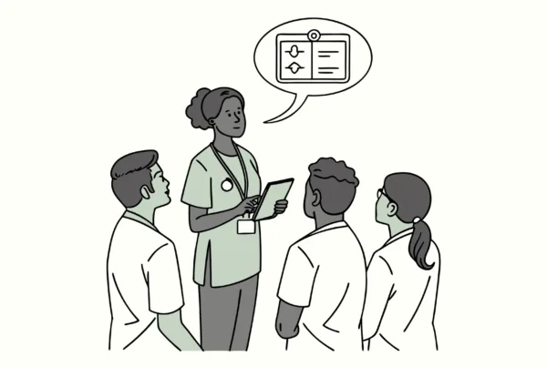 SovDoc healthcare consultant presenting outpatient physical therapy practice merger and acquisition strategies to diverse professionals, illustrating the M&A process in rehabilitation services.