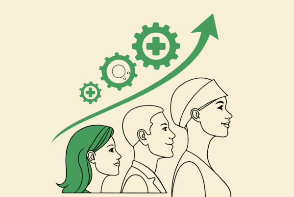 SovDoc's ENT practice M&A illustration showing IT/EHR specialists guiding healthcare technology transition, with integrated medical symbols, data migration represented by gears, and financial benefits of proper EHR integration during mergers and acquisitions.