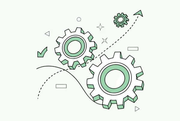Interlocking gears with digital elements representing healthcare IT integration during neurology practice mergers and acquisitions - SovDoc healthcare M&A advisory services for EHR system consolidation