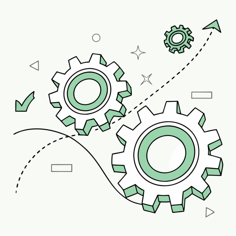 Interlocking gears with digital elements representing healthcare IT integration during neurology practice mergers and acquisitions - SovDoc healthcare M&A advisory services for EHR system consolidation
