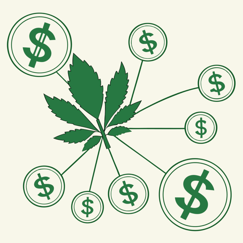 Stylized illustration of interventional pain practice M&A ecosystem with interconnected finance symbols - SovDoc healthcare mergers and acquisitions advisory for interventional pain sector