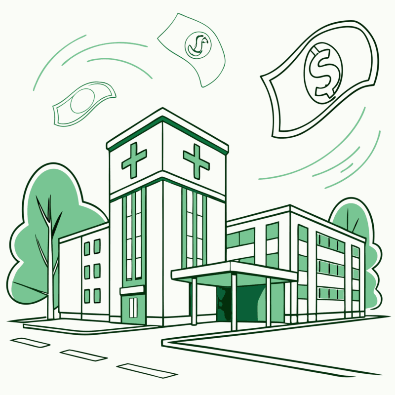 Stylized illustration depicting lenders and financial institutions supporting urgent care clinic mergers and acquisitions - SovDoc healthcare M&A advisor roundup for urgent care practice financing