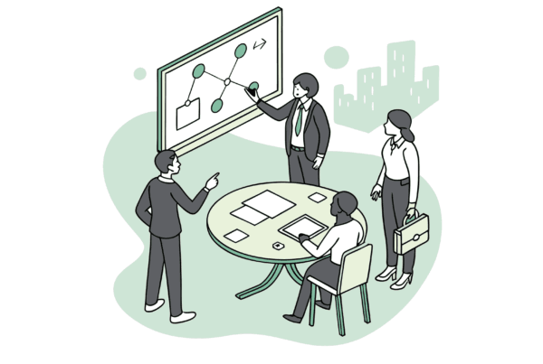 SovDoc healthcare M&A advisors discussing plastic surgery practice mergers and acquisitions strategies around a conference table with analytics display