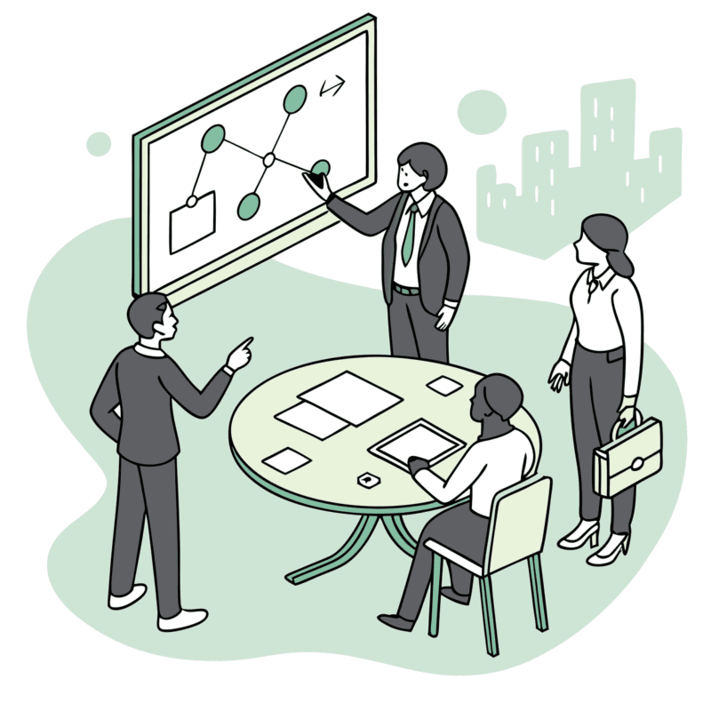 SovDoc healthcare M&A advisors discussing plastic surgery practice mergers and acquisitions strategies around a conference table with analytics display