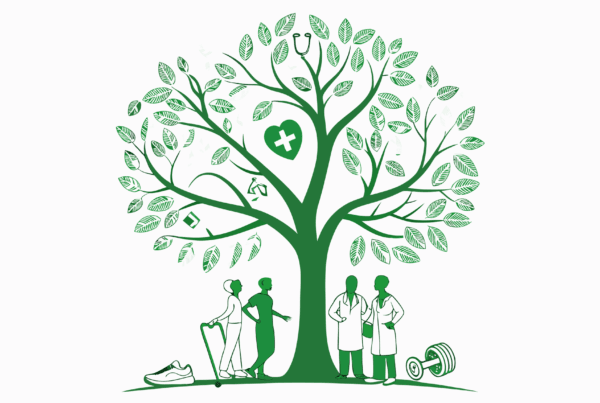 Illustration of a growth tree with sports medicine equipment symbolizing strategic partnerships and M&A opportunities in sports medicine and performance therapy practices. SovDoc healthcare M&A advisors facilitate practice transitions in this specialized medical sector.