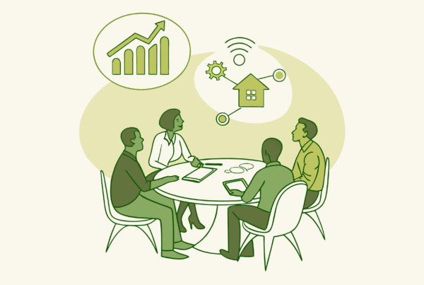 Orthopedic practice M&A advisory roundtable illustration showing medical valuation consultants discussing MSK practice mergers and acquisitions, with symbolic bone and practice merger graphics - SovDoc healthcare transaction advisory services