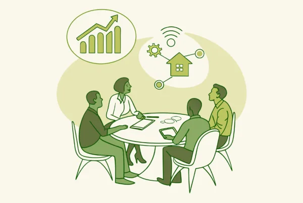Orthopedic practice M&A advisory roundtable illustration showing medical valuation consultants discussing MSK practice mergers and acquisitions, with symbolic bone and practice merger graphics - SovDoc healthcare transaction advisory services