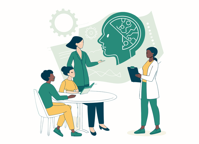 SovDoc healthcare M&A advisors discussing plastic surgery practice valuations and acquisitions, illustrated as professionals collaborating around a table with surgical and financial data visualization.