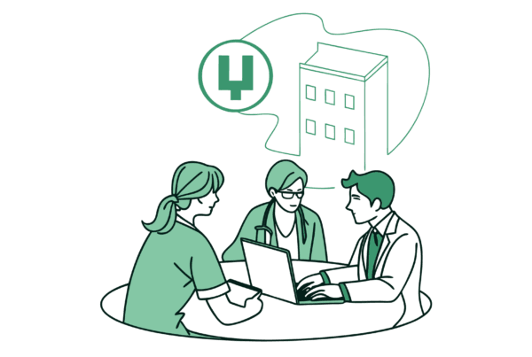 Stylized illustration of valuation consultants collaborating around a table discussing urgent care clinic valuations for mergers and acquisitions - SovDoc healthcare M&A advisors supporting medical practice transactions
