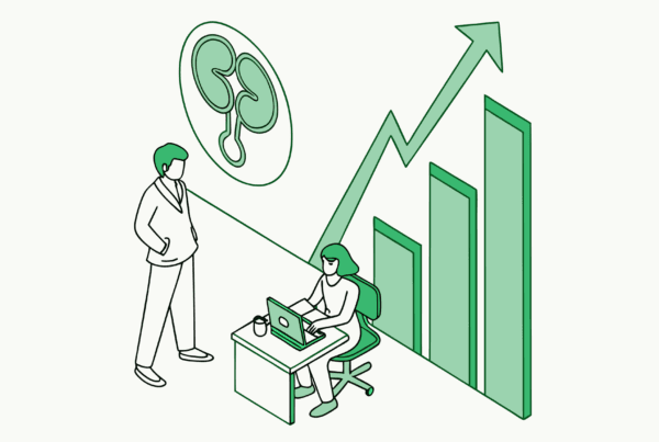 Illustration representing urology practice valuation consultants for medical mergers and acquisitions | SovDoc healthcare M&A advisory services with medical and financial elements integrated in a minimalist green design