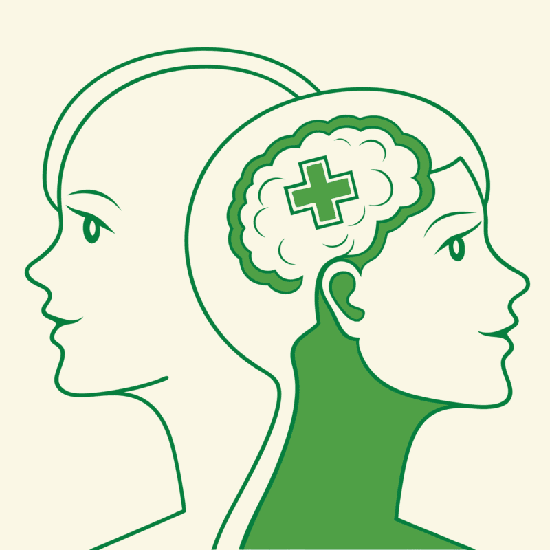 Abstract illustration representing behavioral health acquisitions in geriatric care, showing merging entities under medical oversight with brain symbolism - SovDoc healthcare M&A advisory for geriatric behavioral health practice mergers
