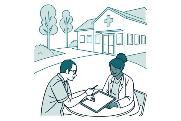 SovDoc healthcare M&A professionals discussing memory care center acquisitions and auditing strategies during advisor roundtable meeting, representing specialized medical practice merger consultation services.