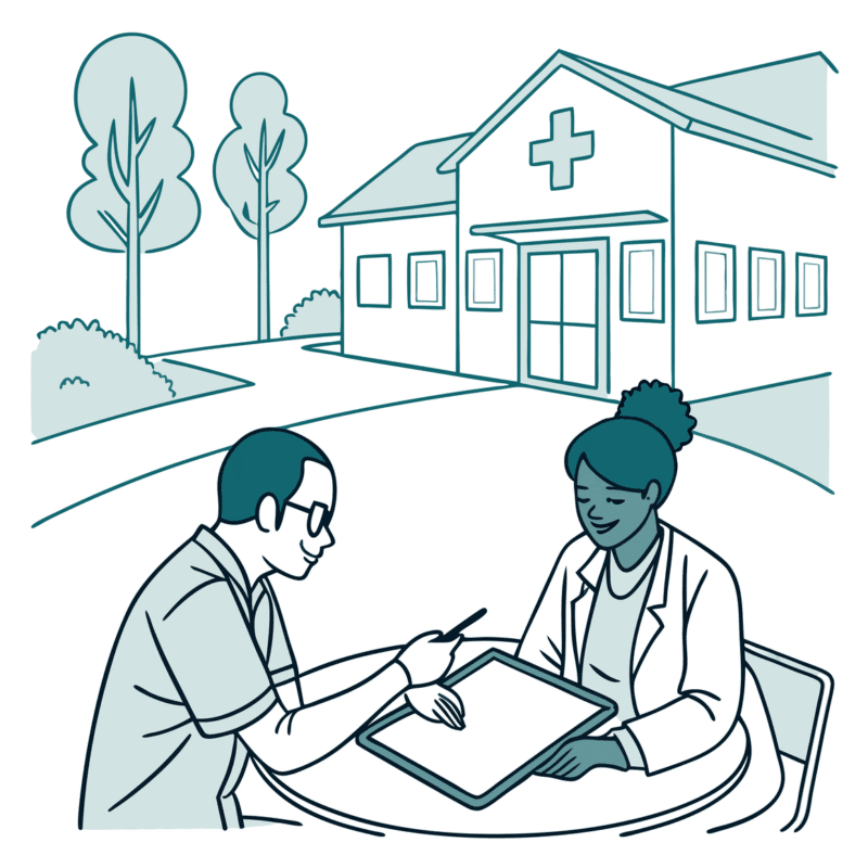 SovDoc healthcare M&A professionals discussing memory care center acquisitions and auditing strategies during advisor roundtable meeting, representing specialized medical practice merger consultation services.