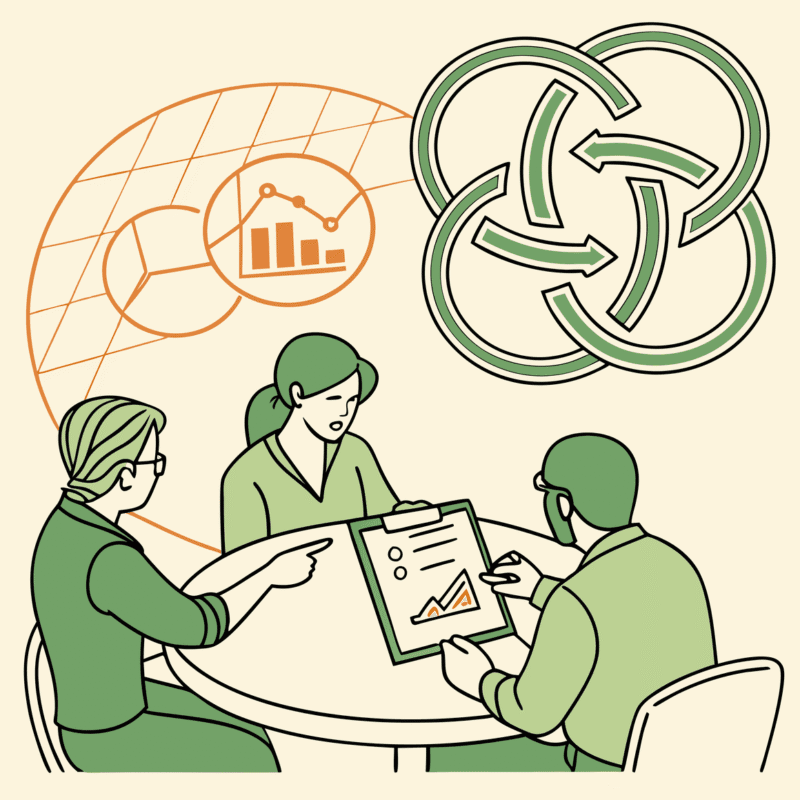 SovDoc illustration of business lawyers advising on occupational and hand therapy practice mergers and acquisitions, depicting professionals collaborating around a table with medical and financial elements.