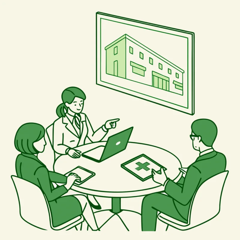 SovDoc healthcare advisors discussing compliance considerations in assisted living facility acquisitions during a strategic M&A roundtable meeting.