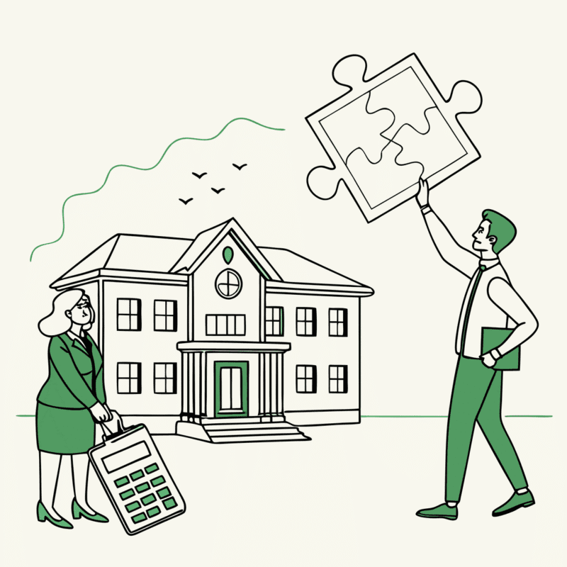 SovDoc illustration representing mergers and acquisitions in Assisted Living Facilities (ALFs), showing CPA advisors facilitating healthcare transactions for medical practices.