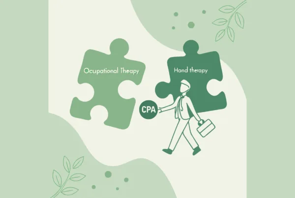 Illustration of puzzle pieces representing Occupational Therapy and Hand Therapy connecting through CPA expertise - SovDoc healthcare M&A advisory for medical practice mergers in therapy specialties