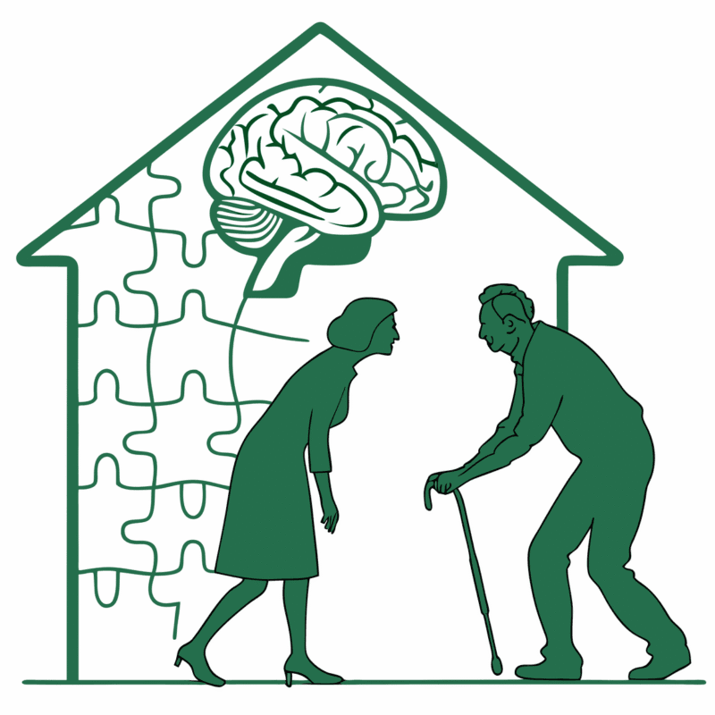 Illustration representing healthcare M&A for geriatric behavioral health practices - SovDoc advisory services for senior care facility mergers and acquisitions, showing symbolic integration of elderly patient care into consolidated healthcare structures.