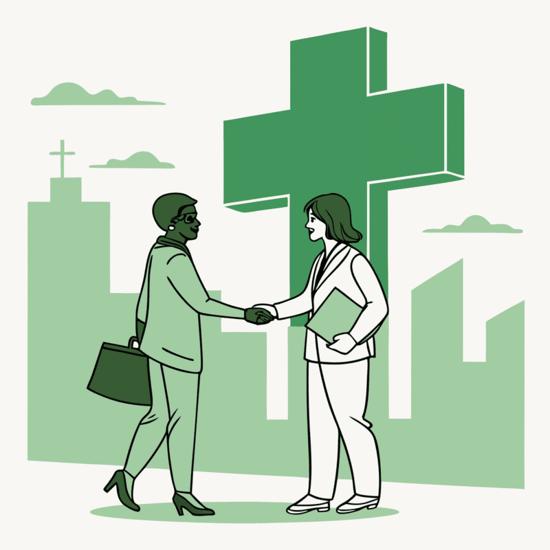 SovDoc healthcare M&A professionals collaborating on palliative care practice merger, representing medical business brokerage services for hospice and palliative care organizations
