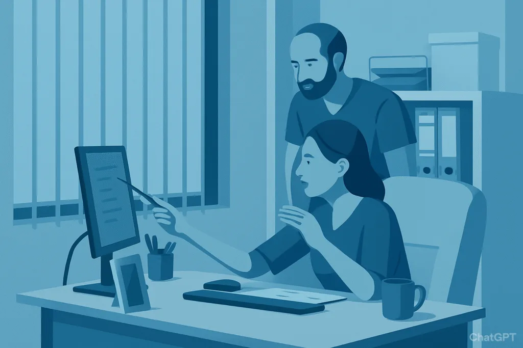 Illustration of a Female CEO explaining something to her male staff