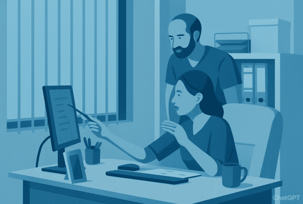 Illustration of a Female CEO explaining something to her male staff