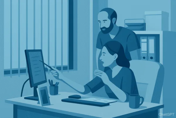 Illustration of a Female CEO explaining something to her male staff