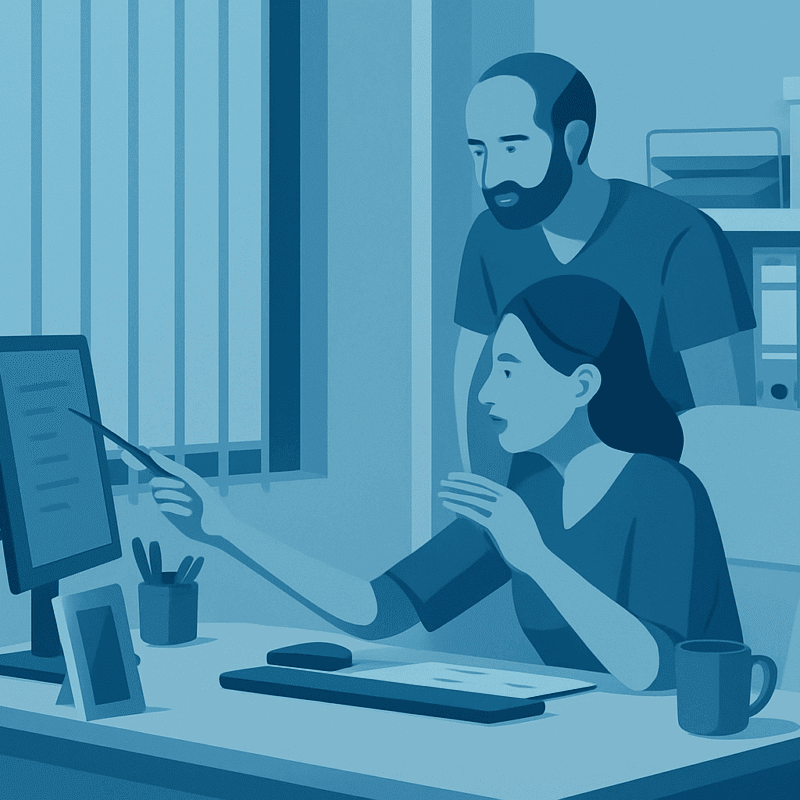 Illustration of a Female CEO explaining something to her male staff
