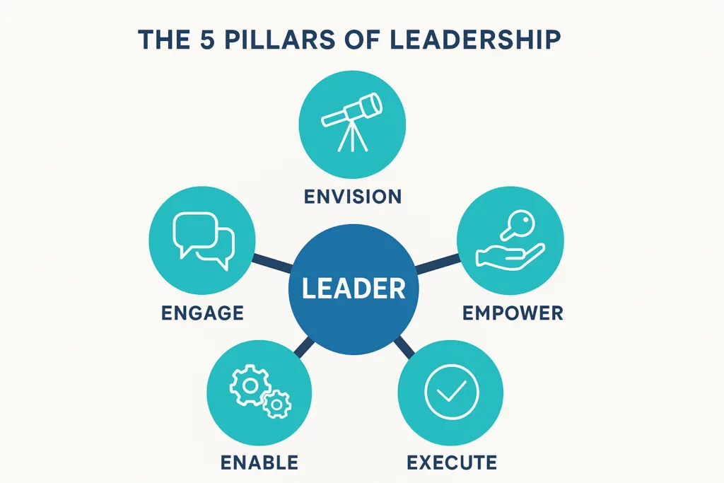 Visual illustration of the 5 pillars of leadership